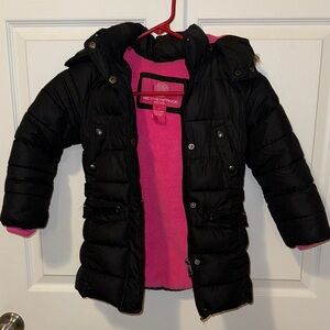 Weatherproof Kids Puffer Coat - Black with Pink Interior